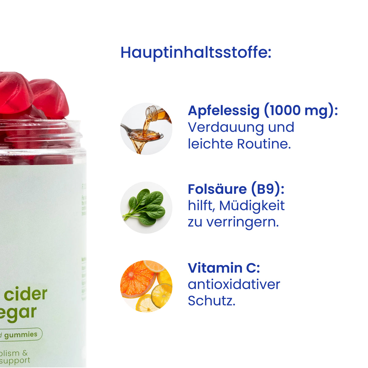 Wichtigste Wirkstoffe der Apfelessig-Gummies [de]